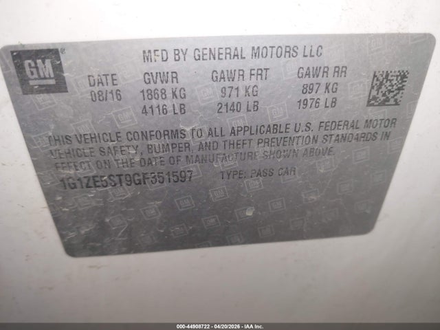 44908722 :رقم المزاد ، 1G1ZE5ST9GF351597 vin ، 2016 Chevrolet Malibu 1lt مزاد بيع