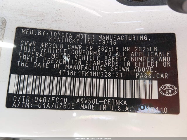 Aukcja sprzedaży 2017 Toyota Camry Le, vin: 4T1BF1FK1HU328131, numer aukcji: 44908735