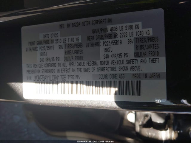 2020 Mazda Cx-5 Grand Touring Reserve მანქანა იყიდება აუქციონზე, vin: JM3KFBAY1L0841795, აუქციონის ნომერი: 44908745