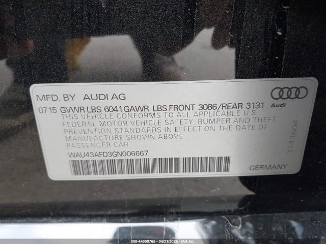 2016 Audi A8 L 4.0t Sport მანქანა იყიდება აუქციონზე, vin: WAU43AFD3GN006667, აუქციონის ნომერი: 44908765