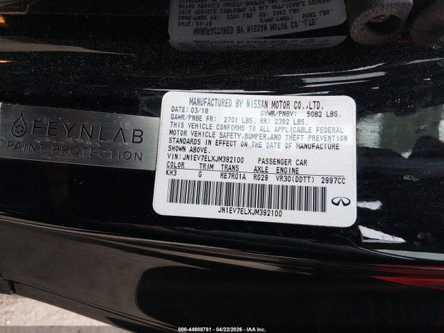 44908781 :رقم المزاد ، JN1EV7ELXJM392100 vin ، 2018 Infiniti Q60 3.0t Luxe مزاد بيع