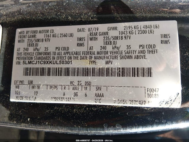 Продажа на аукционе авто 2019 Lincoln Mkc Standard, vin: 5LMCJ1C9XKUL50301, номер лота: 44908787