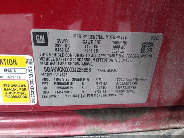 Продажа на аукционе авто 2013 Buick Enclave Leather, vin: 5GAKVCKDXDJ225958, номер лота: 44908800