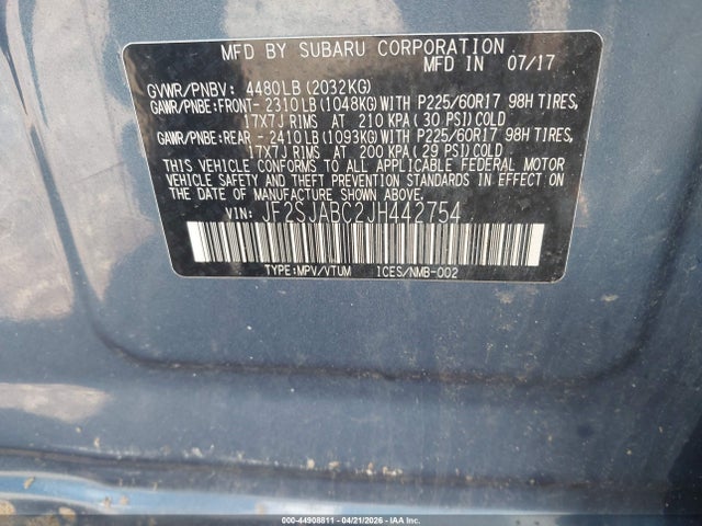 Продажа на аукционе авто 2018 Subaru Forester 2.5i, vin: JF2SJABC2JH442754, номер лота: 44908811