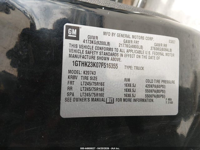 Продажа на аукционе авто 2007 Gmc Sierra 2500hd Sle1, vin: 1GTHK23K07F516355, номер лота: 44908827