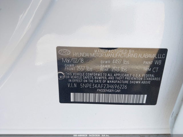 5NPE34AF2JH696226 Hyundai Sonata Limited