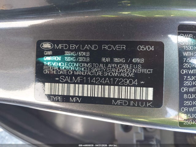 Aukcja sprzedaży 2004 Land Rover Range Rover Hse, vin: SALMF11424A172904, numer aukcji: 44908839