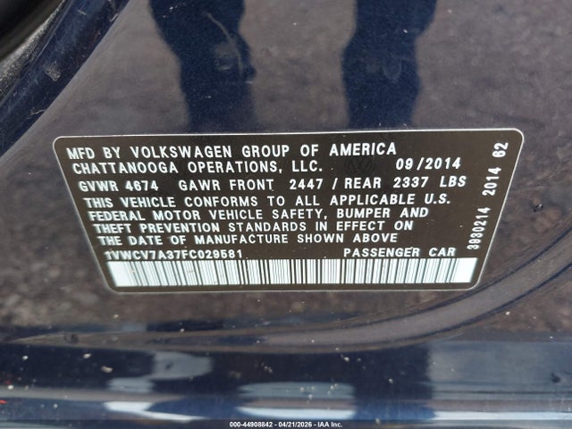 Продажа на аукционе авто 2015 Volkswagen Passat 2.0l Tdi Sel Premium, vin: 1VWCV7A37FC029581, номер лота: 44908842