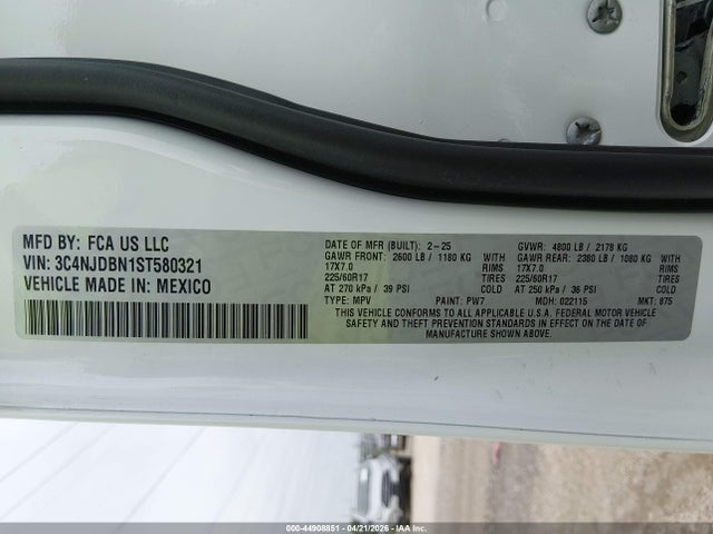 Aukcja sprzedaży 2025 Jeep Compass Latitude 4x4, vin: 3C4NJDBN1ST580321, numer aukcji: 44908851