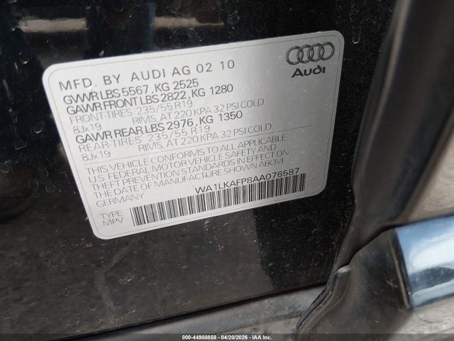 2010 Audi Q5 3.2 Premium მანქანა იყიდება აუქციონზე, vin: WA1LKAFP8AA076587, აუქციონის ნომერი: 44908858