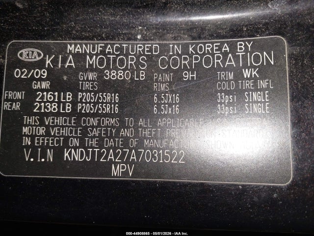 44908865 :رقم المزاد ، KNDJT2A27A7031522 vin ، 2010 Kia Soul + مزاد بيع