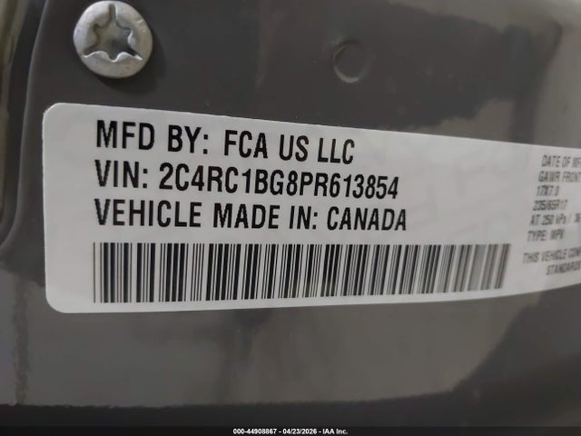 Продажа на аукционе авто 2023 Chrysler Pacifica Touring L, vin: 2C4RC1BG8PR613854, номер лота: 44908867