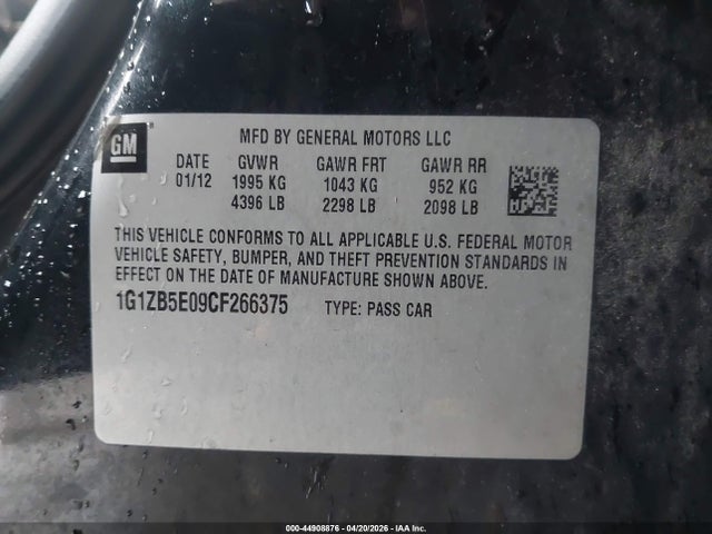 Продаж на аукціоні авто 2012 Chevrolet Malibu Ls, vin: 1G1ZB5E09CF266375, номер лоту: 44908876