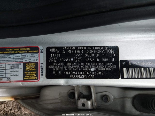 Продажа на аукционе авто 2015 Kia Rio Lx, vin: KNADM4A3XF6502989, номер лота: 44908894