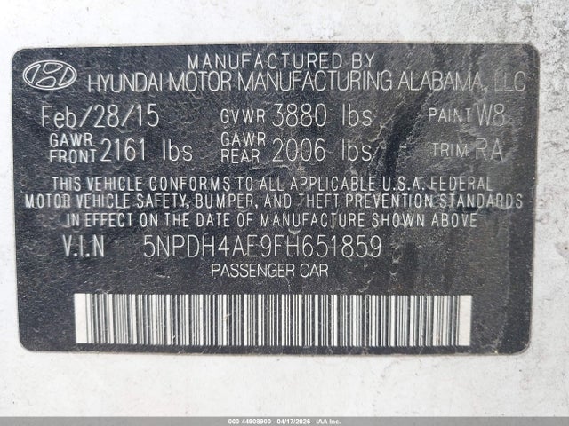 Aukcja sprzedaży 2015 Hyundai Elantra Se, vin: 5NPDH4AE9FH651859, numer aukcji: 44908900