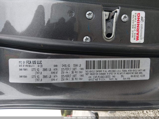 Aukcja sprzedaży 2019 Jeep Cherokee Latitude Plus 4x4, vin: 1C4PJMLX6KD139721, numer aukcji: 44908901