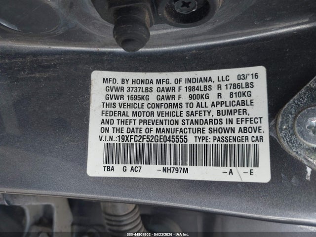 Продажа на аукционе авто 2016 Honda Civic Lx, vin: 19XFC2F52GE045555, номер лота: 44908902
