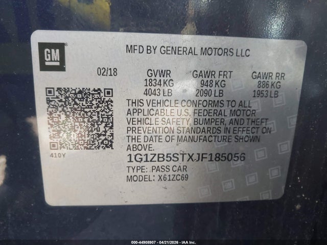 Aukcja sprzedaży 2018 Chevrolet Malibu 1ls, vin: 1G1ZB5STXJF185056, numer aukcji: 44908907