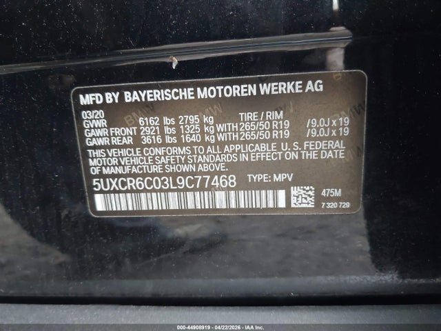 2020 Bmw X5 Xdrive40i მანქანა იყიდება აუქციონზე, vin: 5UXCR6C03L9C77468, აუქციონის ნომერი: 44908919