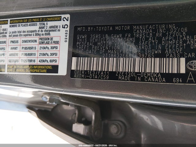 Aukcja sprzedaży 2006 Toyota Corolla Ce, vin: 2T1BR32E66C639765, numer aukcji: 44908932
