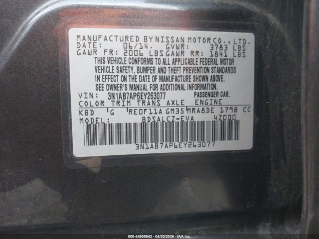 Aukcja sprzedaży 2014 Nissan Sentra S, vin: 3N1AB7AP6EY263077, numer aukcji: 44908942