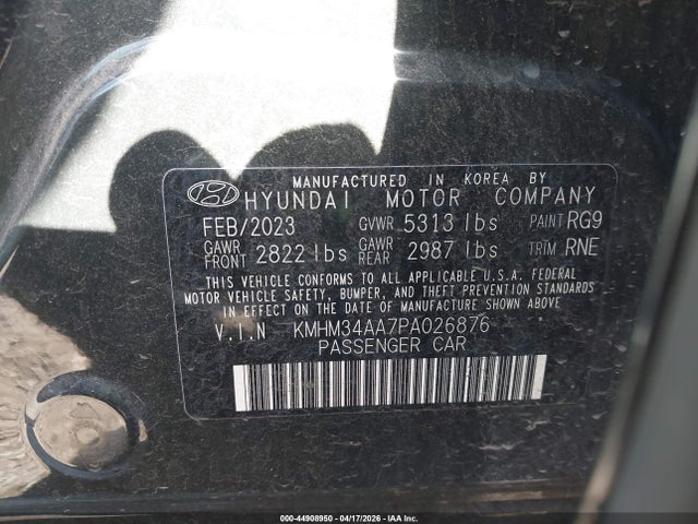 44908950 :رقم المزاد ، KMHM34AA7PA026876 vin ، 2023 Hyundai Ioniq 6 Sel مزاد بيع