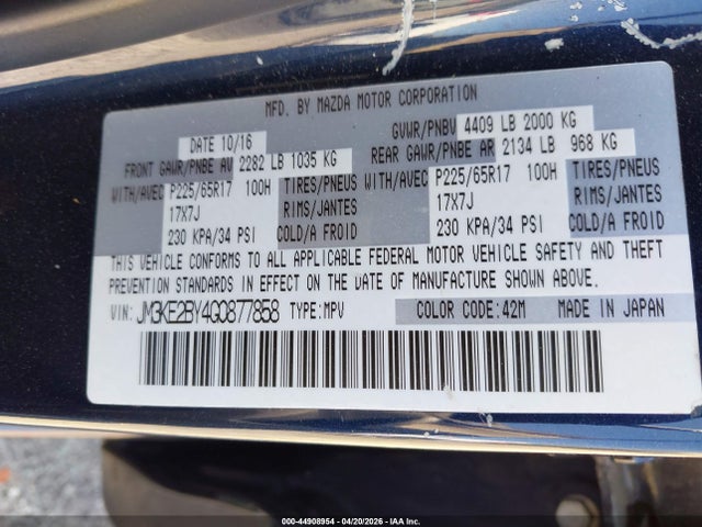Продажа на аукционе авто 2016 Mazda Cx-5 Sport, vin: JM3KE2BY4G0877858, номер лота: 44908954