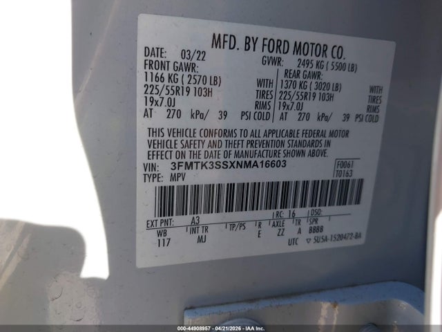 3FMTK3SSXNMA16603 Ford Mustang Mach-e Premium
