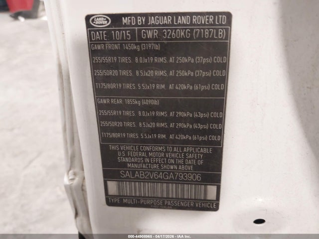 2016 LAND ROVER LR4 SALAB2V64GA793906 Photo 8