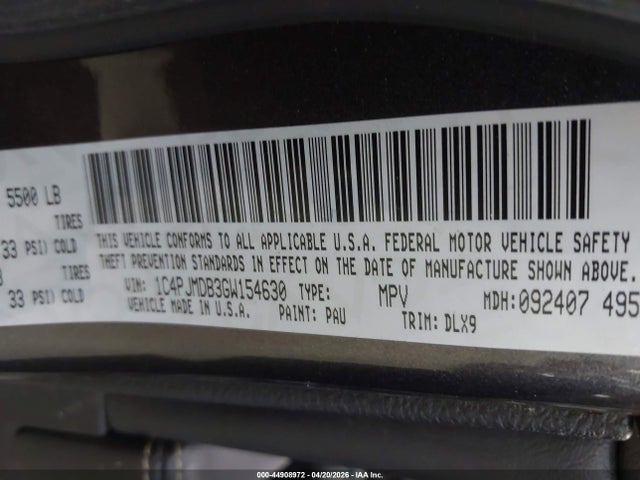 Aukcja sprzedaży 2016 Jeep Cherokee Limited, vin: 1C4PJMDB3GW154630, numer aukcji: 44908972