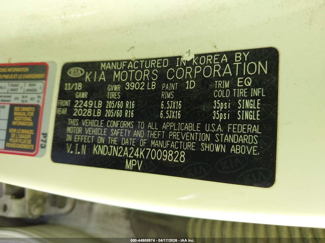 2019 Kia Soul მანქანა იყიდება აუქციონზე, vin: KNDJN2A24K7009828, აუქციონის ნომერი: 44908974