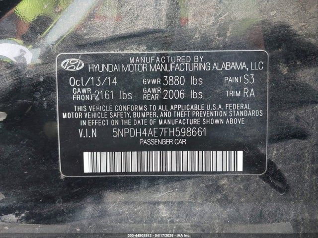 Aukcja sprzedaży 2015 Hyundai Elantra Se, vin: 5NPDH4AE7FH598661, numer aukcji: 44908982