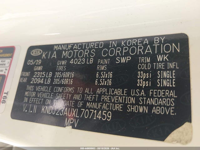Aukcja sprzedaży 2020 Kia Soul Lx, vin: KNDJ23AUXL7071459, numer aukcji: 44908983