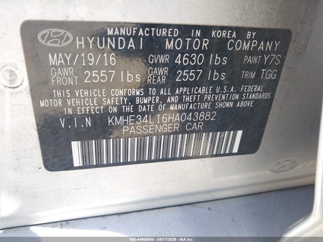 Hyundai Sonata Hybrid Limited 2017 KMHE34L16HA043882 Image 9