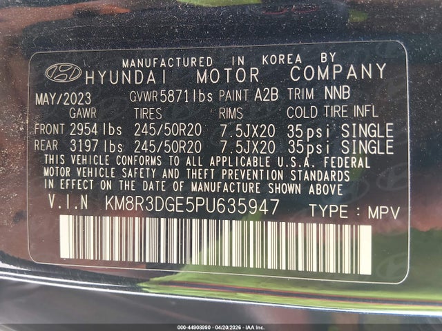 Aukcja sprzedaży 2023 Hyundai Palisade Xrt, vin: KM8R3DGE5PU635947, numer aukcji: 44908990