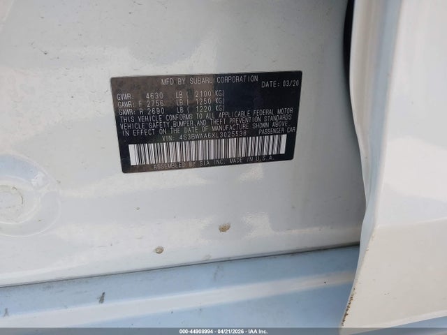 Продаж на аукціоні авто 2020 Subaru Legacy, vin: 4S3BWAA6XL3025538, номер лоту: 44908994