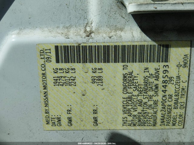 Aukcja sprzedaży 2012 Nissan Altima 2.5 S, vin: 1N4AL2AP0CN448593, numer aukcji: 44909022
