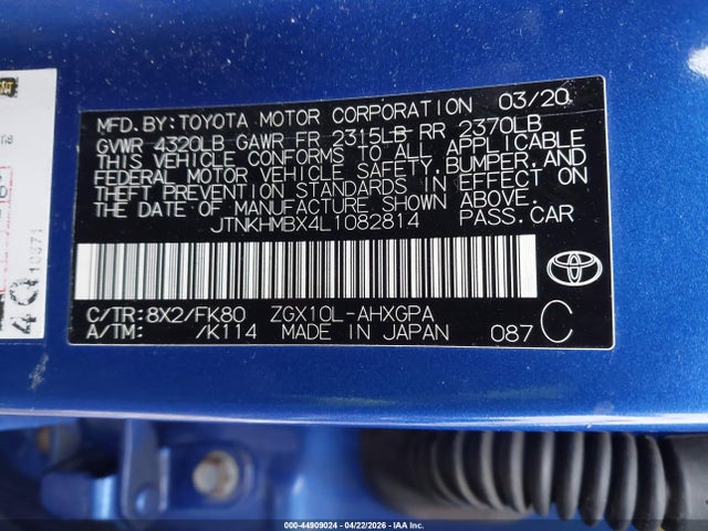 Aukcja sprzedaży 2020 Toyota C-hr Xle, vin: JTNKHMBX4L1082814, numer aukcji: 44909024