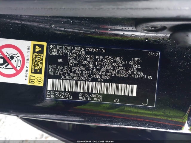 44909039 :رقم المزاد ، JTJBC1BA8D2054312 vin ، 2013 Lexus Rx 450h مزاد بيع
