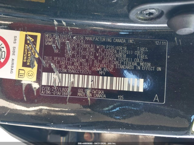 Продажа на аукционе авто 2012 Lexus Rx 350, vin: 2T2BK1BA6CC135570, номер лота: 44909060