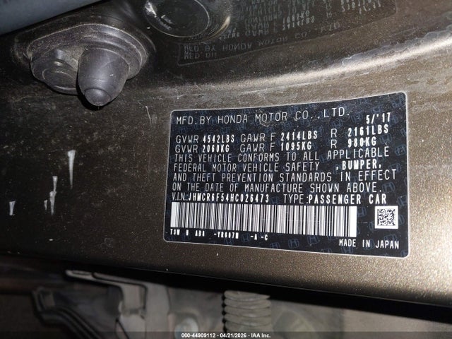 44909112 :رقم المزاد ، JHMCR6F54HC026473 vin ، 2017 Honda Accord Hybrid Ex-l مزاد بيع