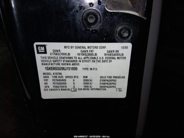Aukcja sprzedaży 2006 Gmc Yukon Denali, vin: 1GKEK63U96J151699, numer aukcji: 44909127