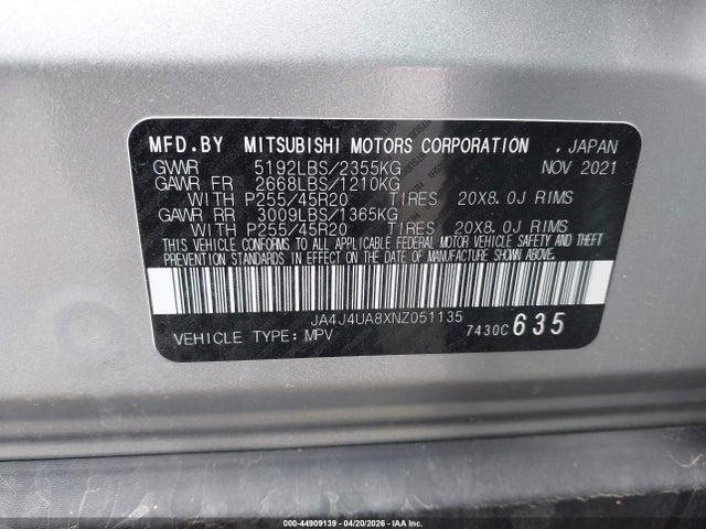 Aukcja sprzedaży 2022 Mitsubishi Outlander Black Edition S-awc/se 2.5 S-awc/se Launch Edition S-awc, vin: JA4J4UA8XNZ051135, numer aukcji: 44909139
