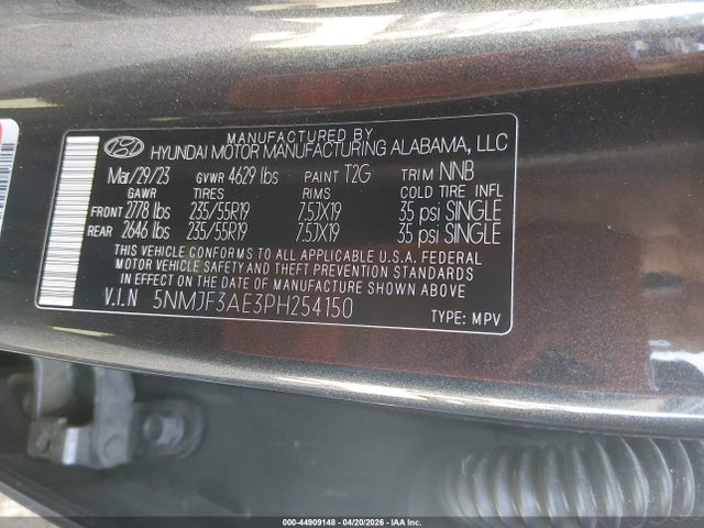 Продажа на аукционе авто 2023 Hyundai Tucson Sel, vin: 5NMJF3AE3PH254150, номер лота: 44909148