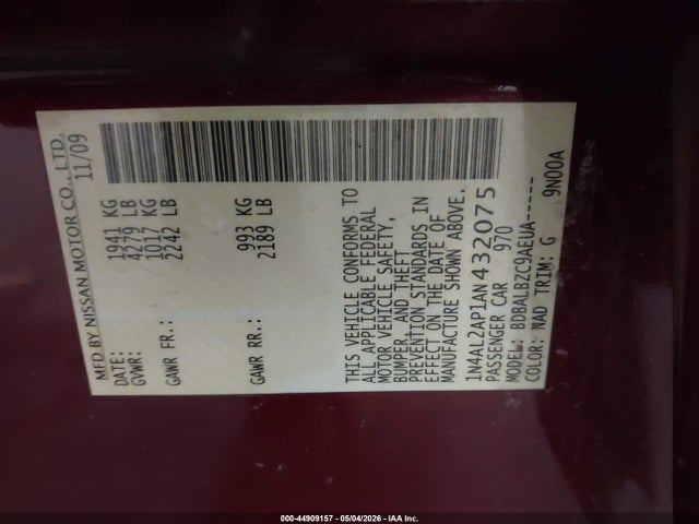 Aukcja sprzedaży 2010 Nissan Altima 2.5 S, vin: 1N4AL2AP1AN432075, numer aukcji: 44909157