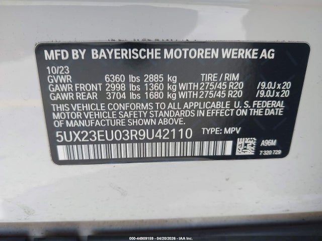 Aukcja sprzedaży 2024 Bmw X5 Xdrive40i, vin: 5UX23EU03R9U42110, numer aukcji: 44909159
