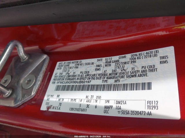 Продажа на аукционе авто 2013 Ford Escape Se, vin: 1FMCU0GX0DUB60197, номер лота: 44909210