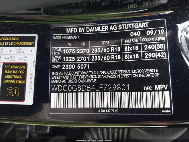 Продажа на аукционе авто 2020 Mercedes-benz Glc 300, vin: WDC0G8DB4LF729801, номер лота: 44909214
