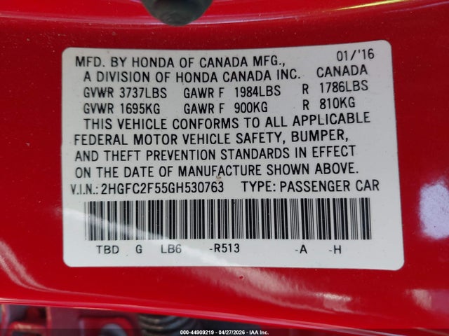 2HGFC2F55GH530763 Honda Civic Lx