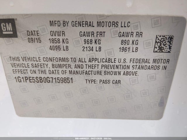 1G1PE5SB0G7159851 Chevrolet Cruze Limited 1lt Auto